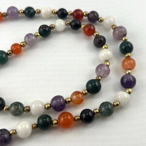 Two natural Agate, Carnelian bead necklaces, gold tone clasps, NWOT